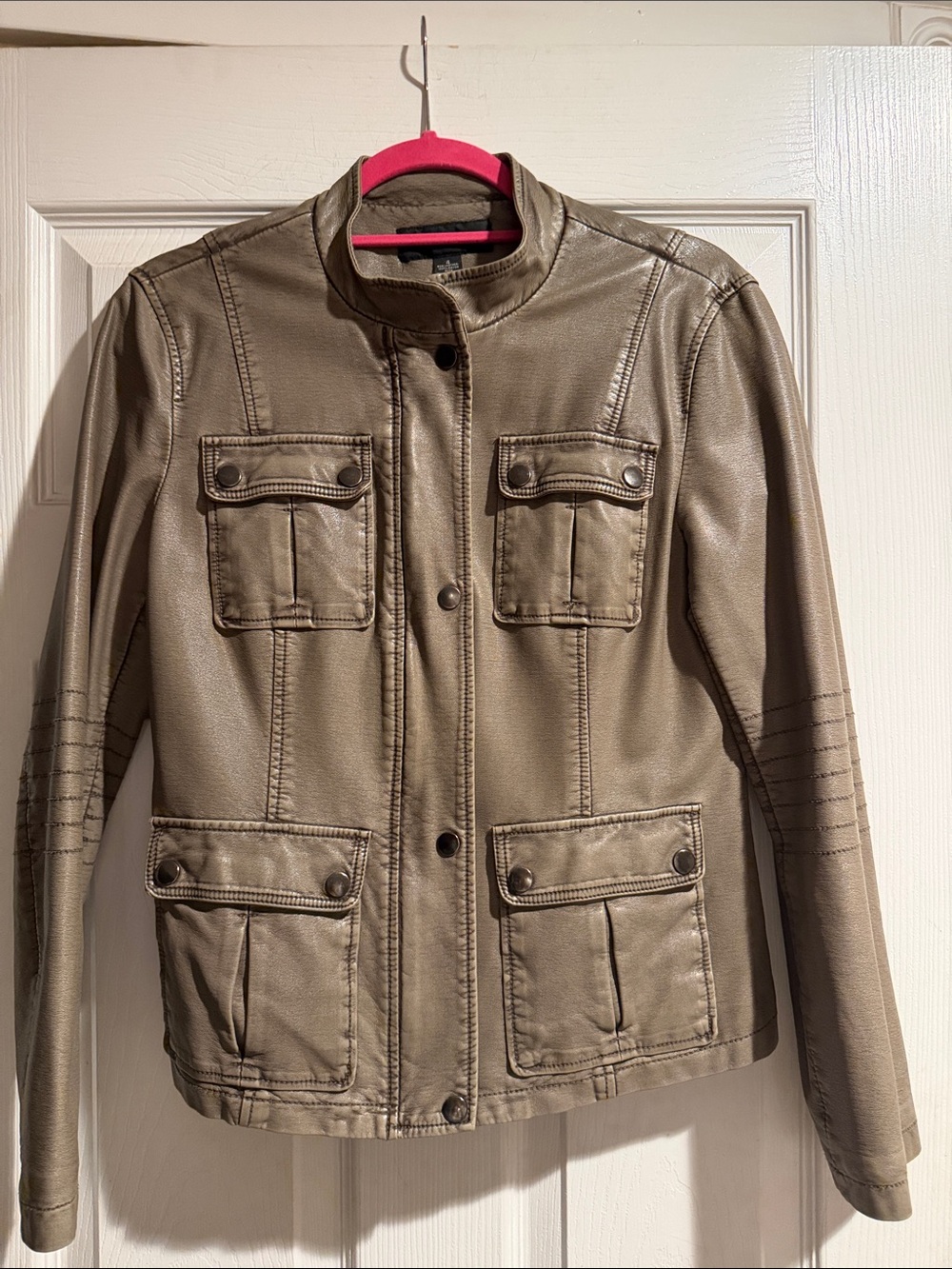 Alfani Women's Taupe Faux Leather Utility Jacket